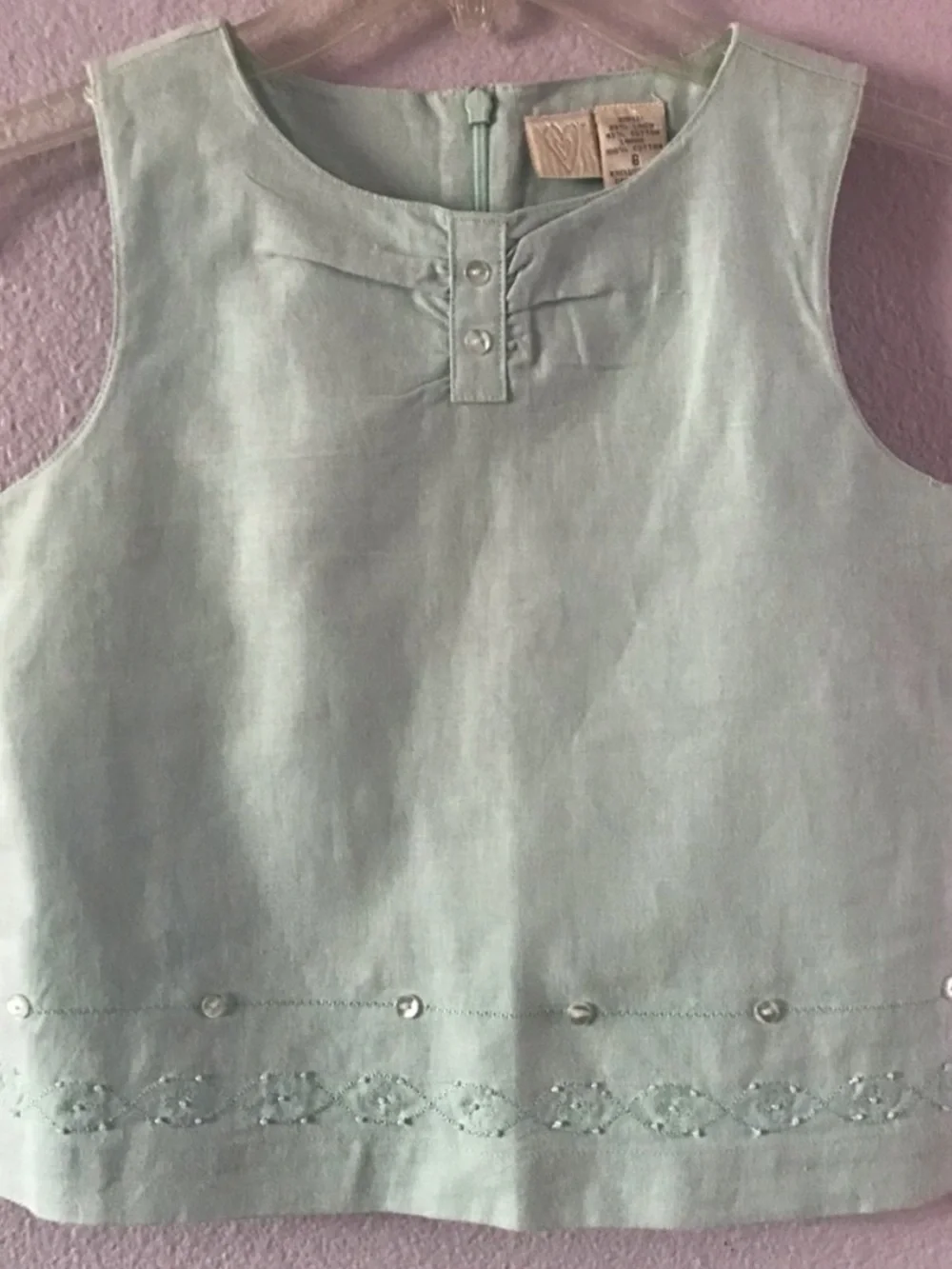 Vintage Light Blue Embroidered Linen Two-Piece Set